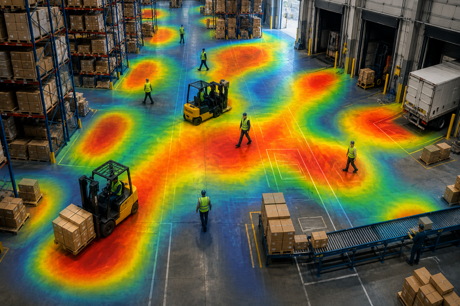 Colorful heatmap in a warehouse